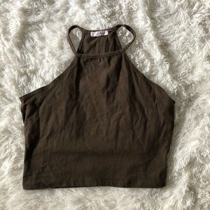 Olive High neck crop tank